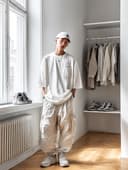 Fashion creator posing in minimalist outfit