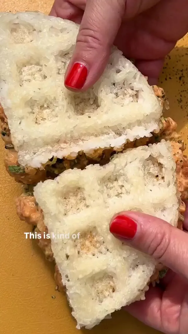 Spicy Salmon Crispy Waffle Sandwiches are the BEST! So Crisp, so delicious. Comm